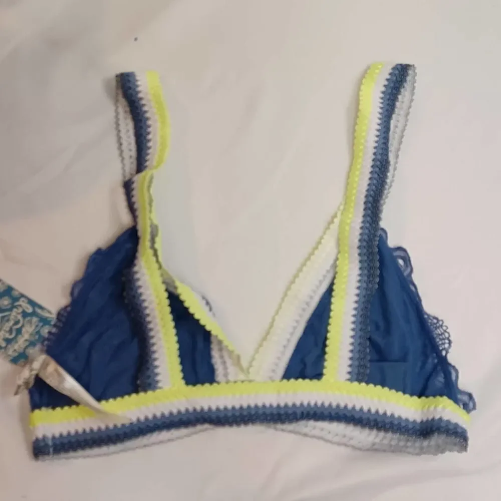 NWT Free People Mika Bralette Crocheted Lace Blue S Small
